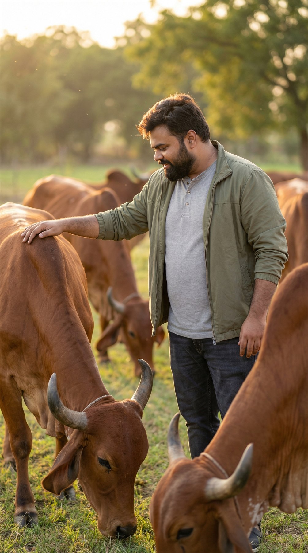 Purelystic founder with grass-fed desi cows at the farm